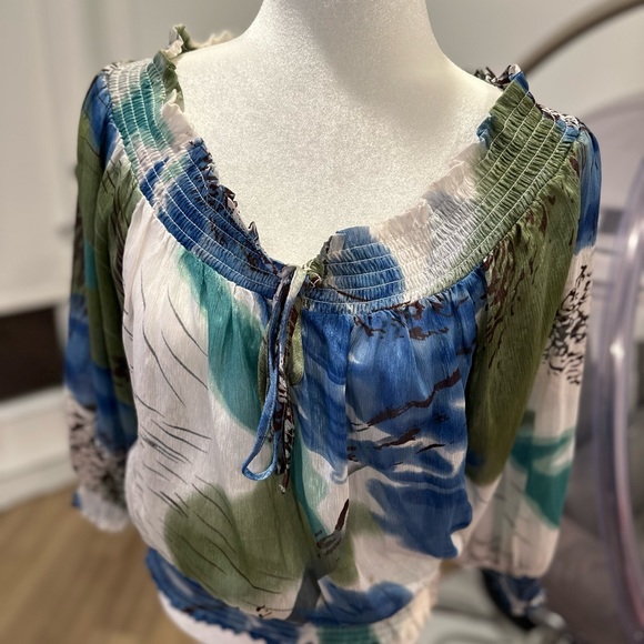 Mandee Multi color Print Sheer Top Size M - Picture 2 of 8